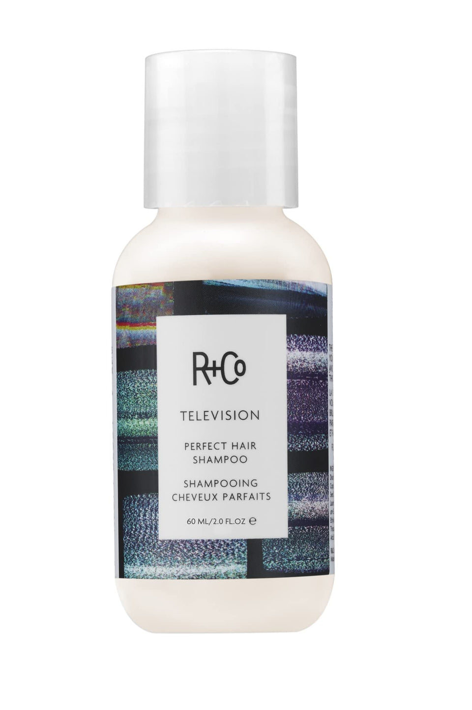 R+Co TELEVISION front packaging showing travel-size bottle and branding benefit