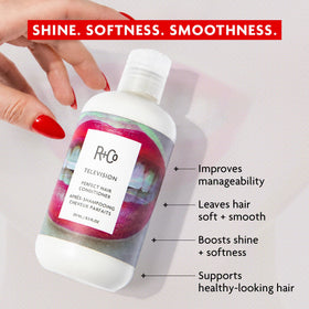 R+Co Television creamy conditioner texture close-up illustrating smooth slip