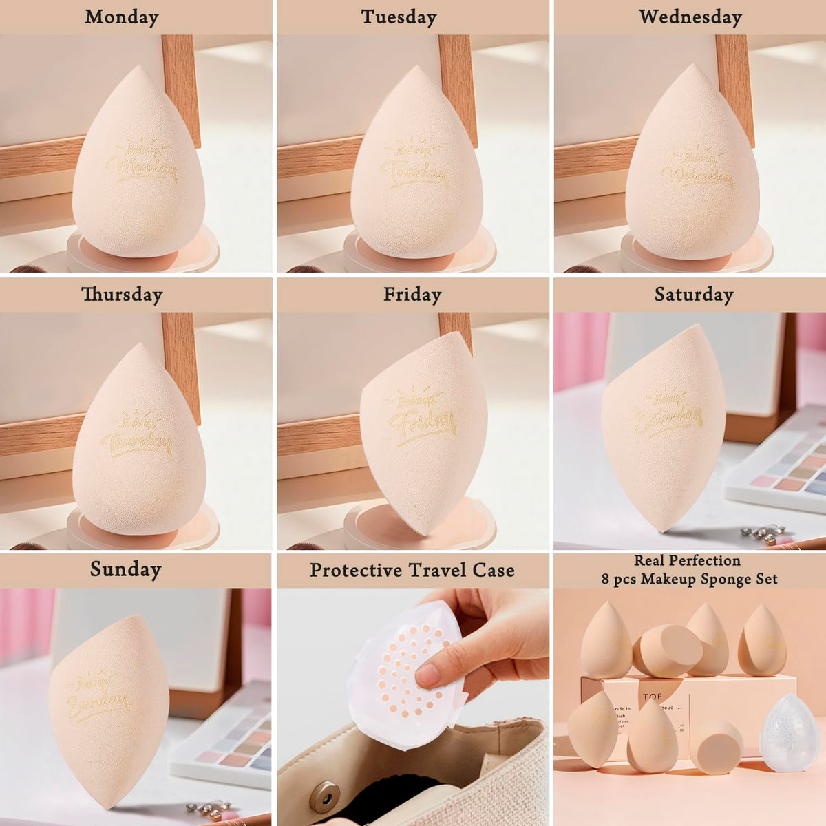 Real Perfection sponges with weekday labels for hygienic rotation
