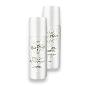 Real Purity front packaging showing two roll-on bottles and value benefit