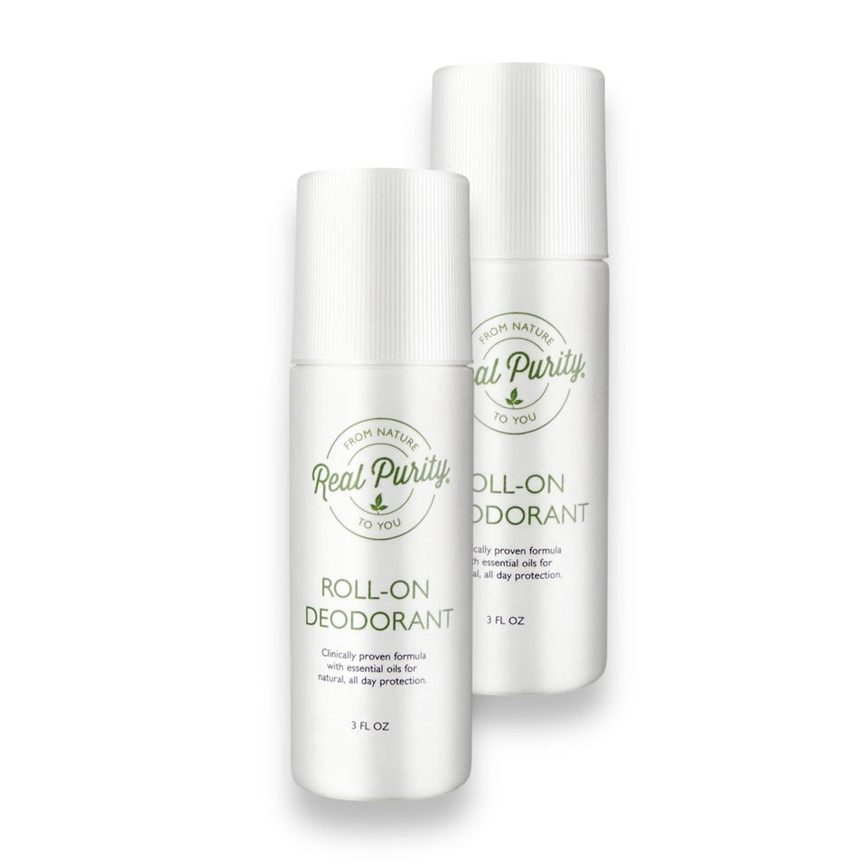 Real Purity front packaging showing two roll-on bottles and value benefit