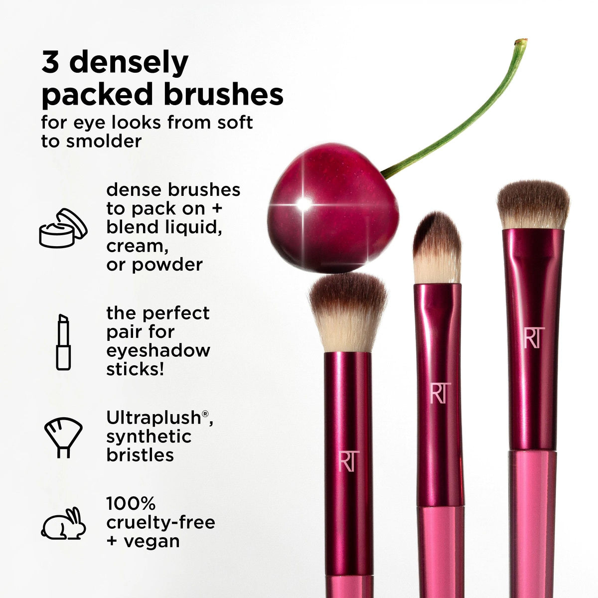 Real Techniques 101 Deluxe Crease brush close-up showing tapered UltraPlush bristles for precise blending