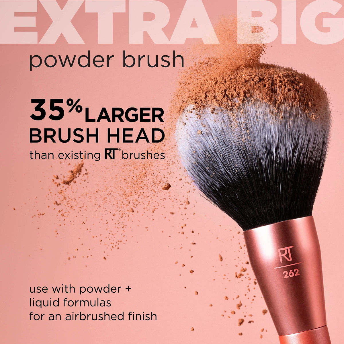 Real Techniques applying powder on face illustrates fast, airbrushed finish benefit