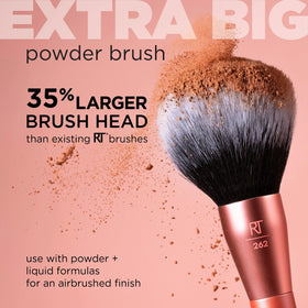 Real Techniques applying powder on face illustrates fast, airbrushed finish benefit