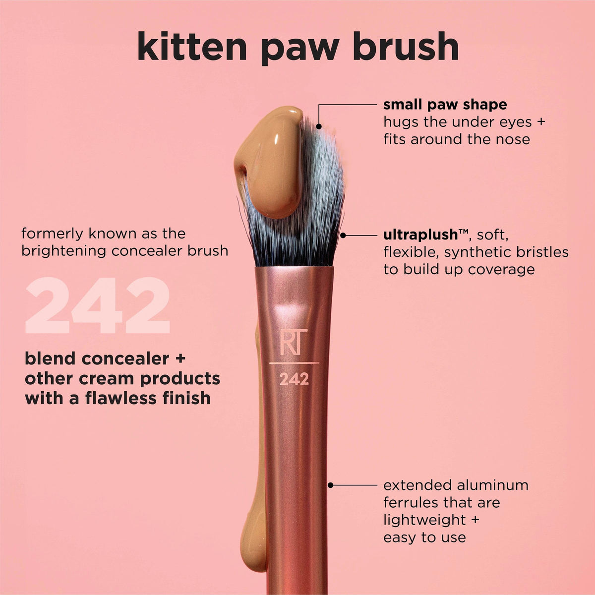 Real Techniques bristle close-up highlights UltraPlush synthetic fibers for smooth blending