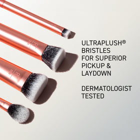Real Techniques bristles macro view highlighting UltraPlush synthetic texture and durability