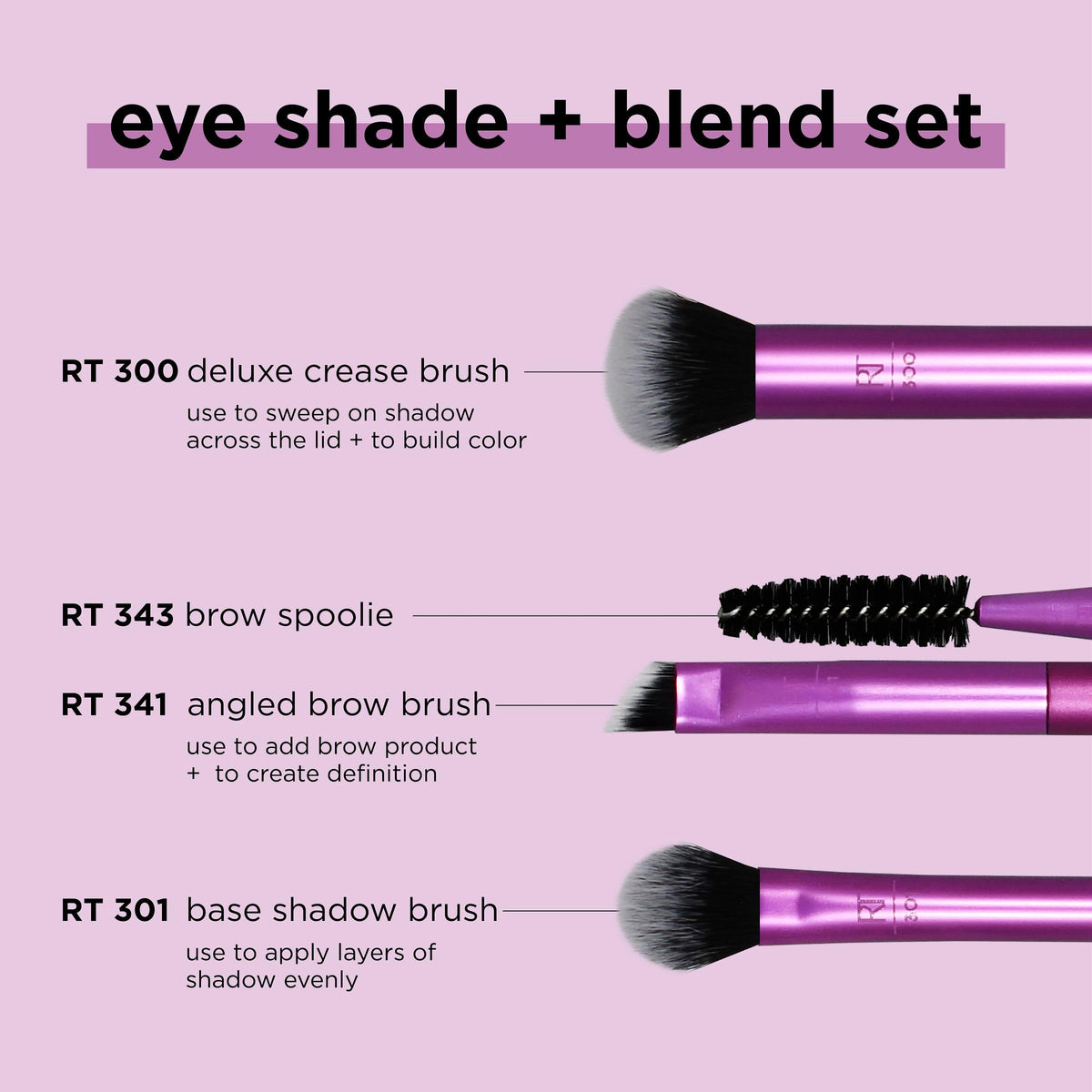 Real Techniques brushes in use applying shadow and grooming brows for definition