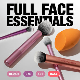 Real Techniques brushes laid flat to display shapes and sizes for versatile application