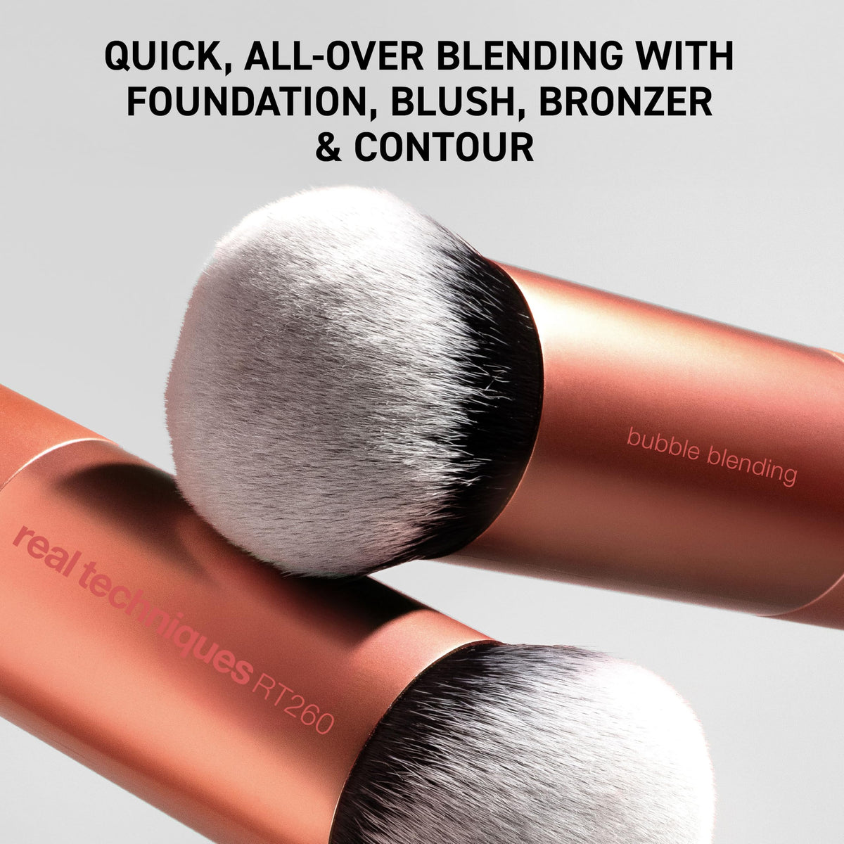 Real Techniques brush blending liquid foundation for even, streak-free finish