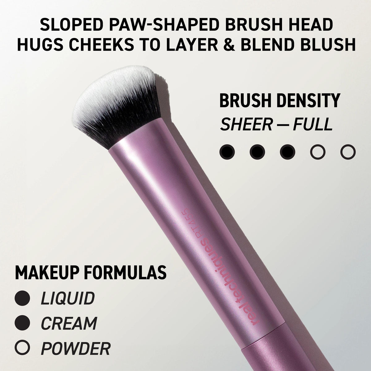 Real Techniques cat paw blush brush angled shot for effortless cream and powder cheek application