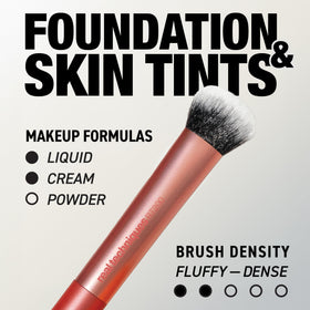 Real Techniques bristle close-up showing soft synthetic fibers benefit: smooth blending