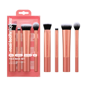 Real Techniques front packaging showing all four brushes and product overview benefit