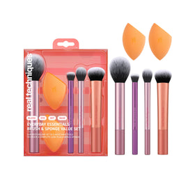 Real Techniques front packaging showing all brushes and sponges — clear kit overview
