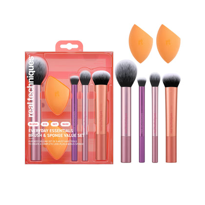 Real Techniques front packaging showing all brushes and sponges — clear kit overview