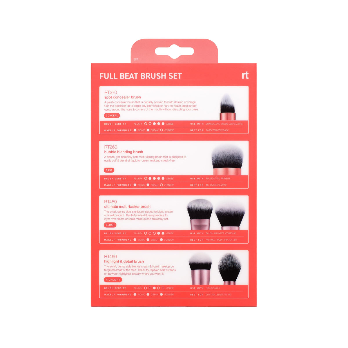 Real Techniques brushes inside a makeup bag demonstrating everyday portability and use