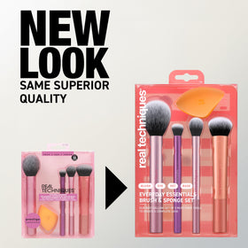 Real Techniques lifestyle vanity setup illustrating kit use for daily makeup routines