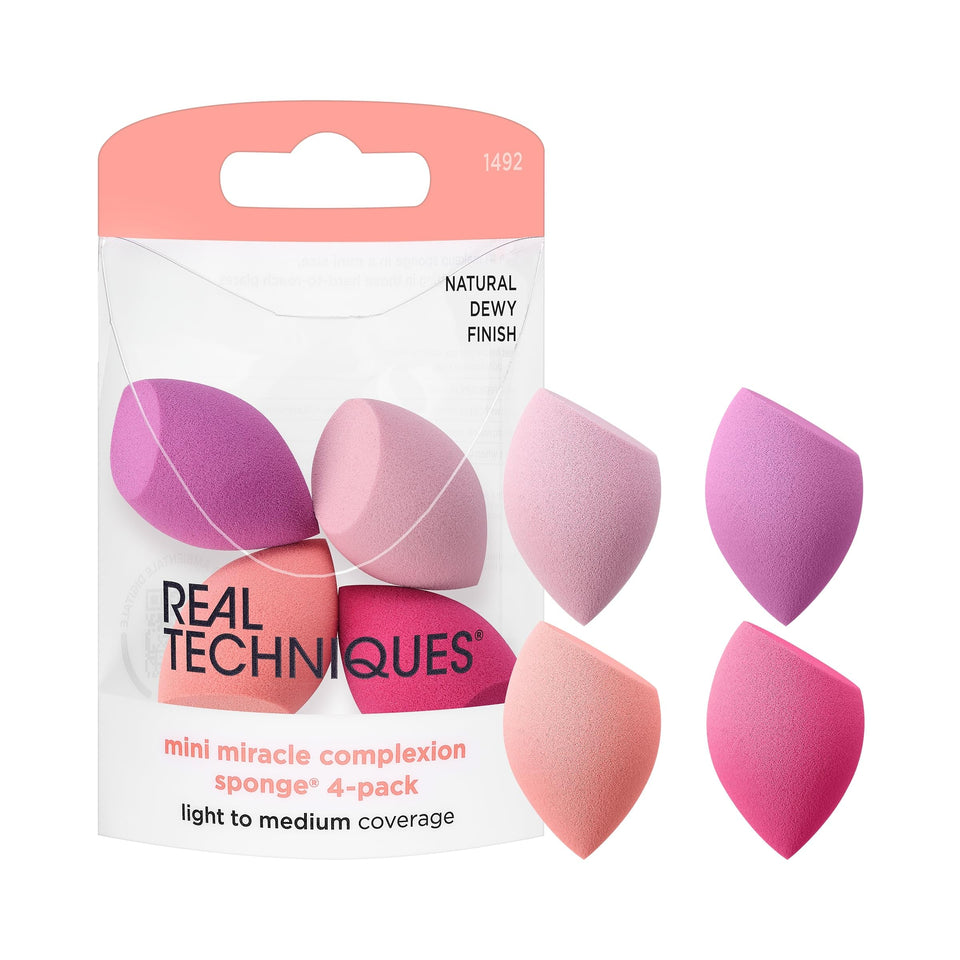 Real Techniques mini sponge front pack showing included four sponges and compact design