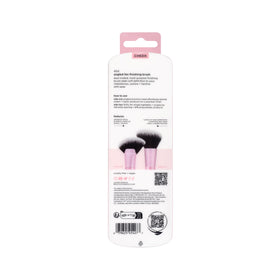 Real Techniques brush packaging and label showing cruelty-free vegan materials benefit