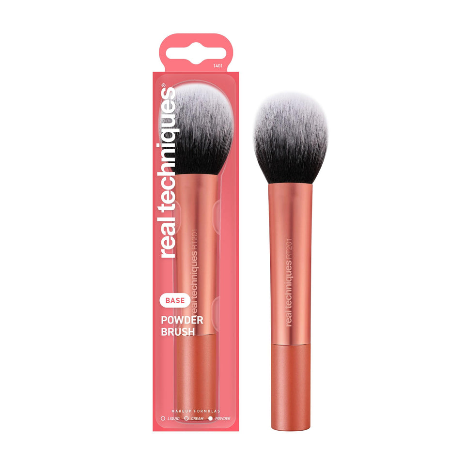 Real Techniques powder brush front view showing large domed head for even application