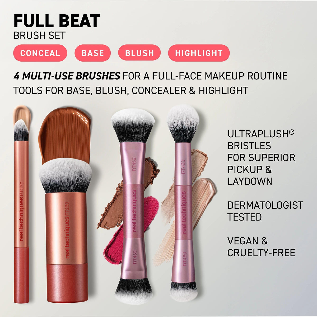 Real Techniques RT260 bubble blending brush applying foundation for streak-free finish
