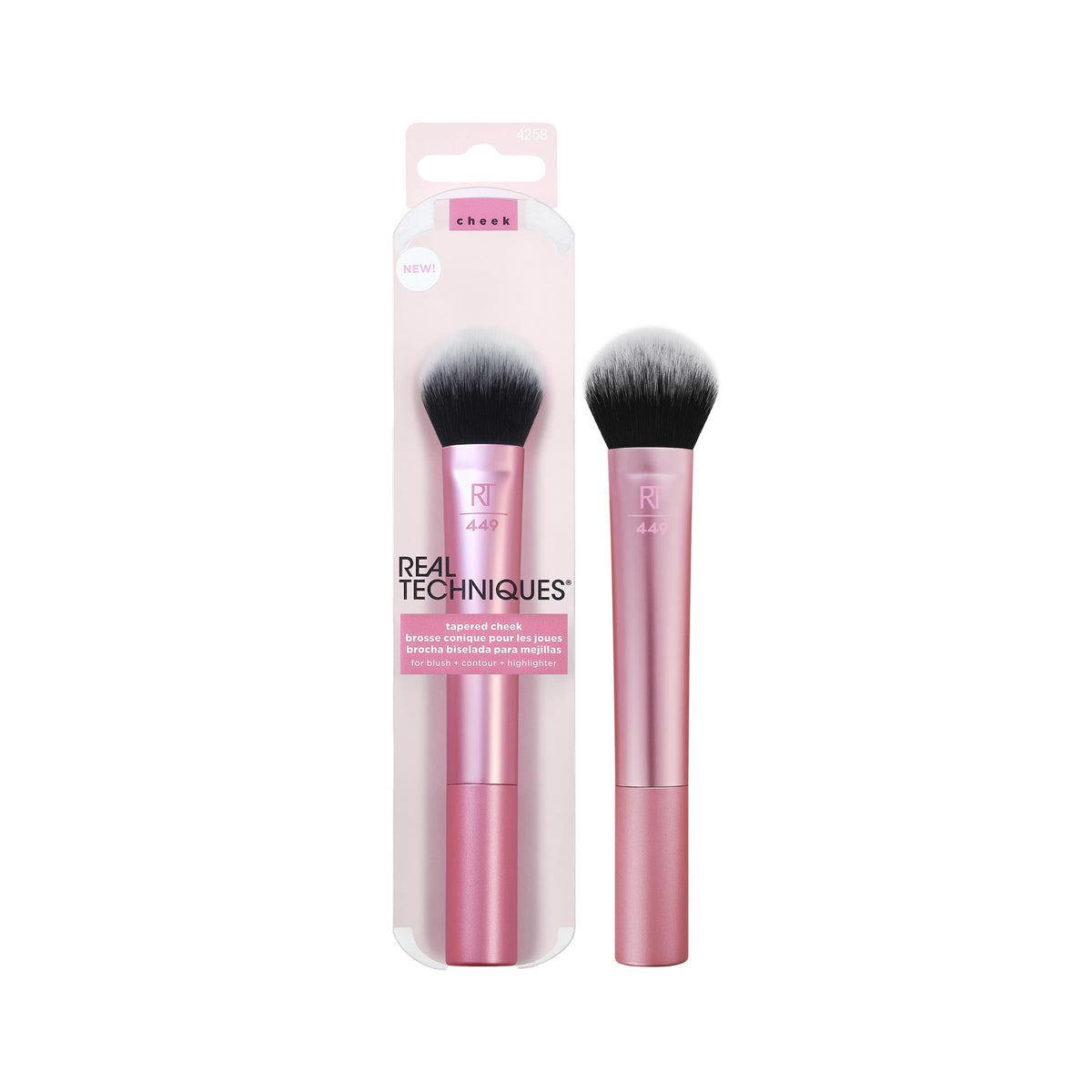 Real Techniques RT 449 front view showing rounded brush head for precise blush