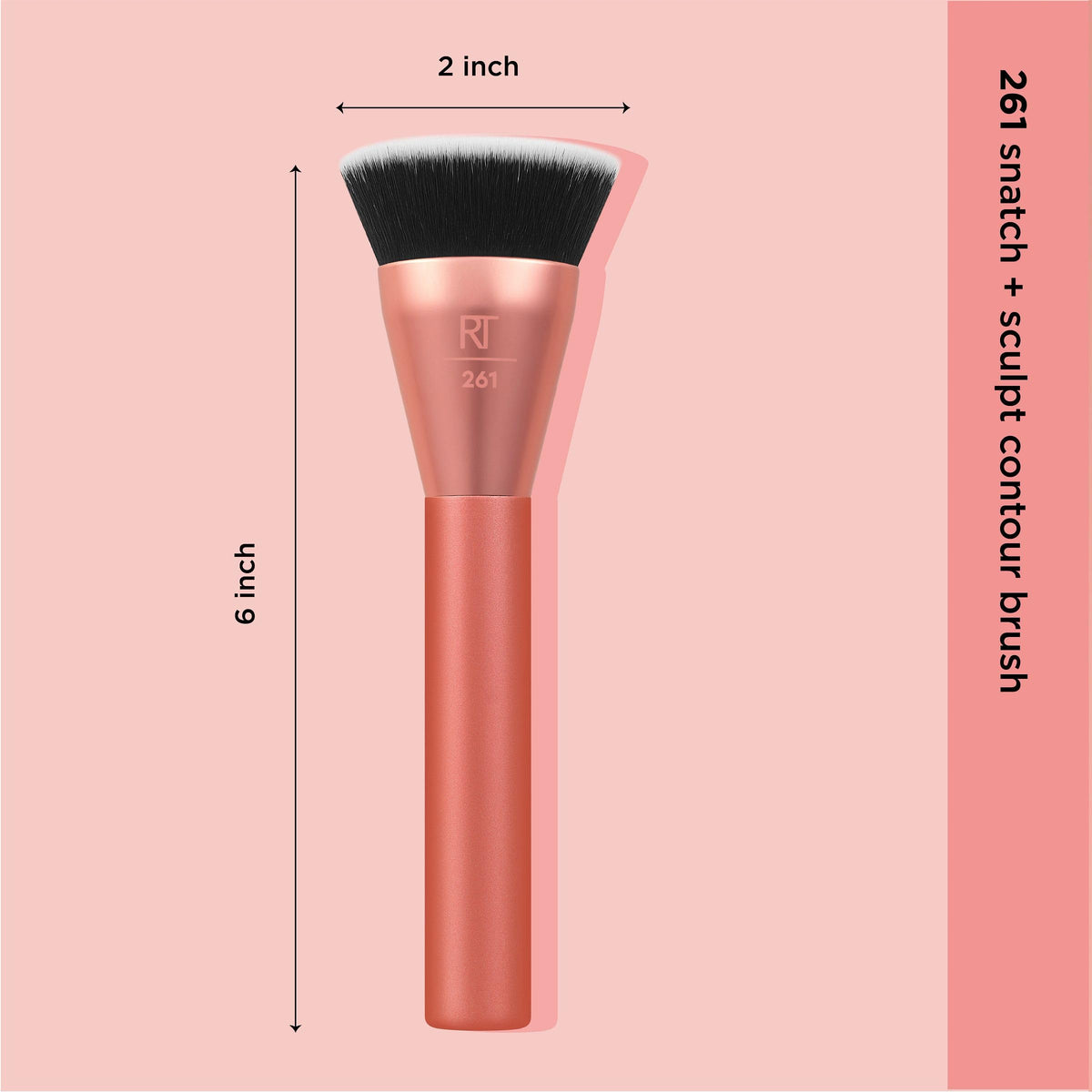 Real Techniques brush held in hand showing size and control benefit
