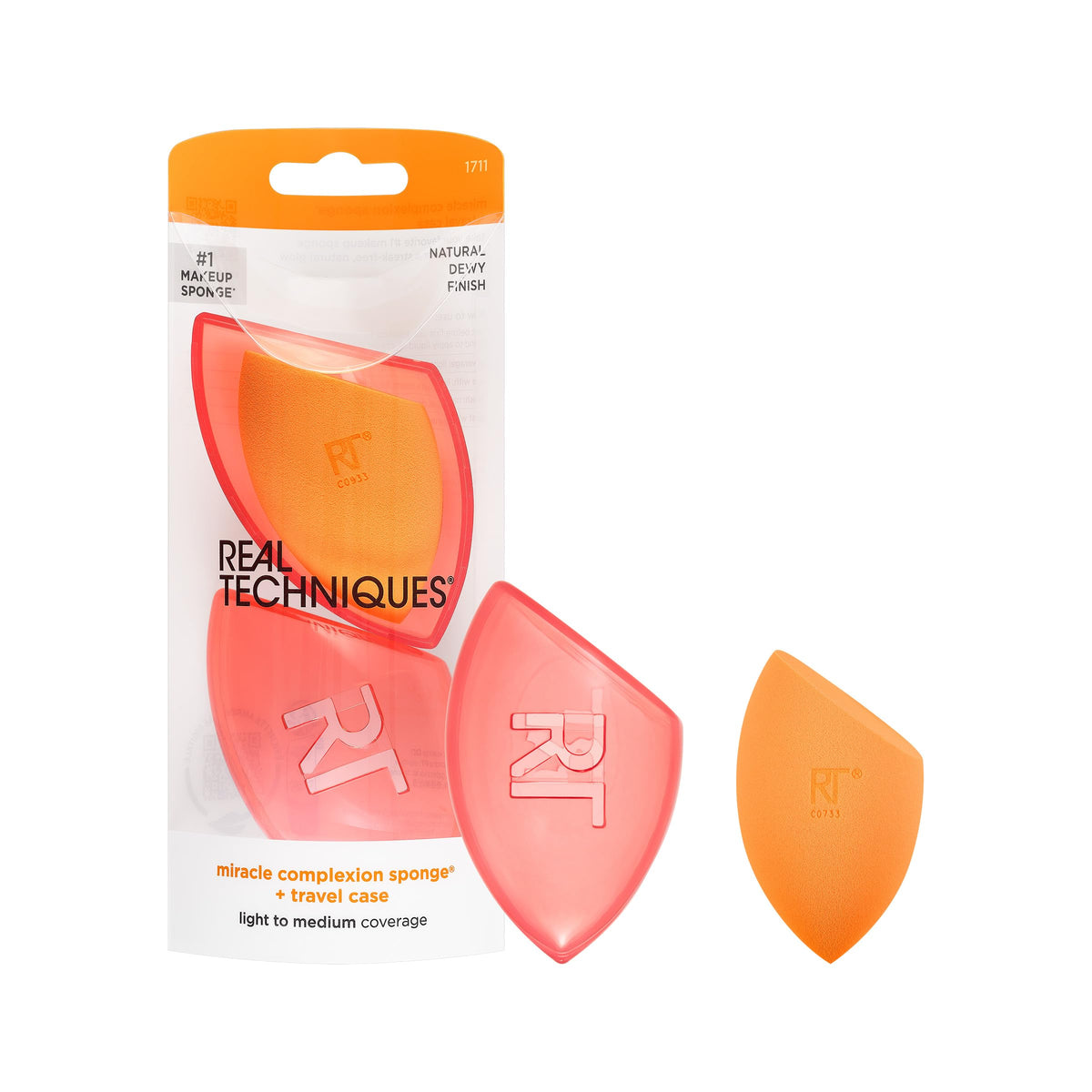 Real Techniques sponge front with case showing travel protection and neat storage