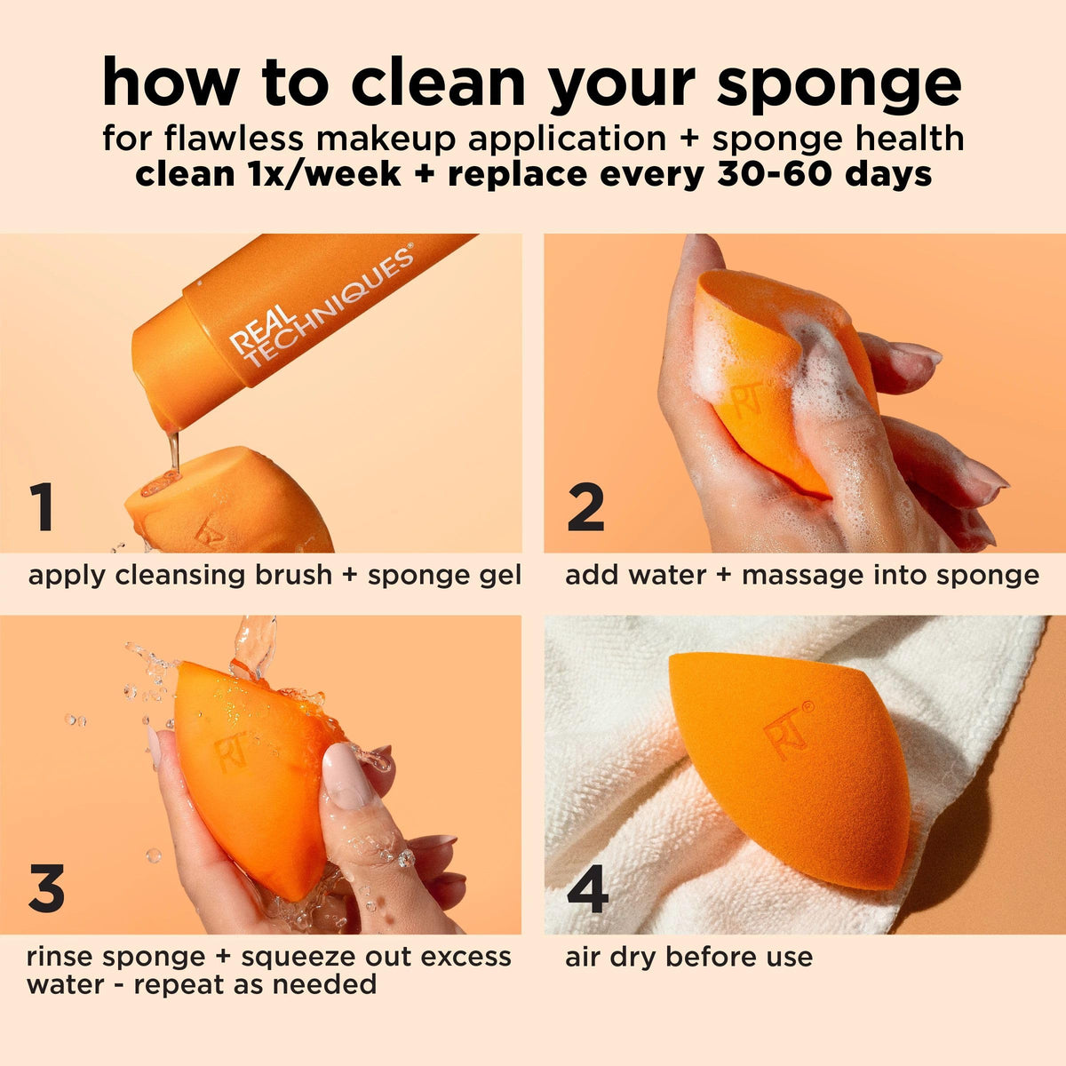 Real Techniques sponge next to foundation bottle demonstrating product compatibility