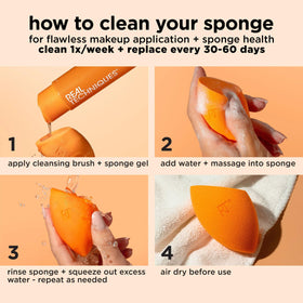 Real Techniques sponge next to foundation bottle demonstrating product compatibility