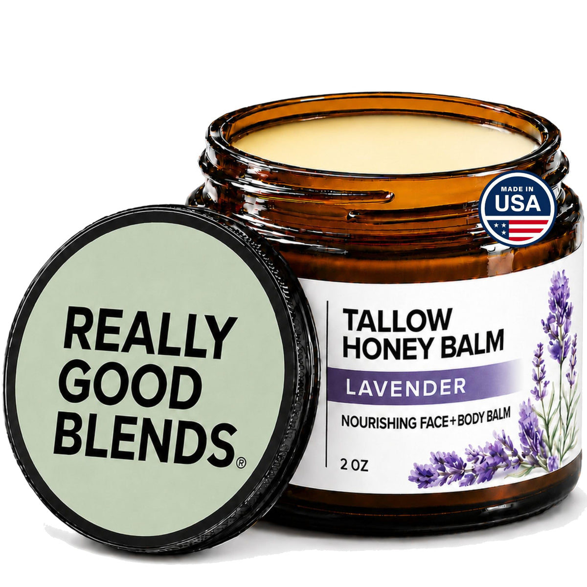 Really Good Blends front jar showing label and compact 2 oz size for travel