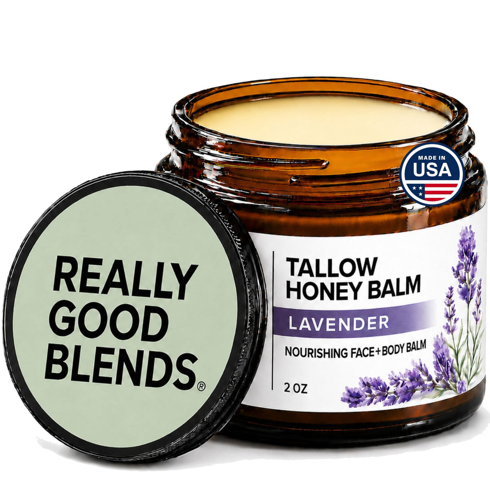 Really Good Blends front jar showing label and compact 2 oz size for travel