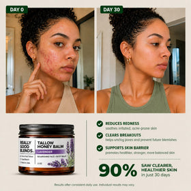 Really Good Blends jar on bathroom shelf evoking everyday natural skincare routine