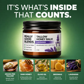 Really Good Blends label close-up highlighting simple five-ingredient formulation