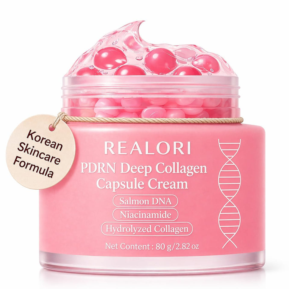 realori front packaging showing pink jelly cream and boba capsules for glow