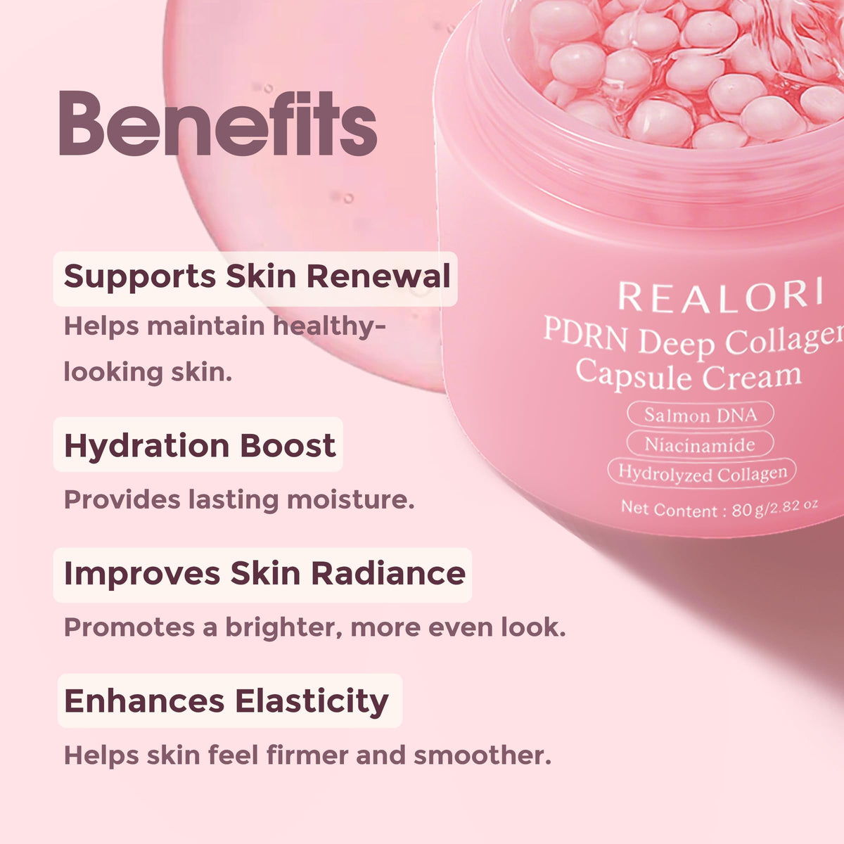 realori open jar with visible golden capsules showcasing targeted actives