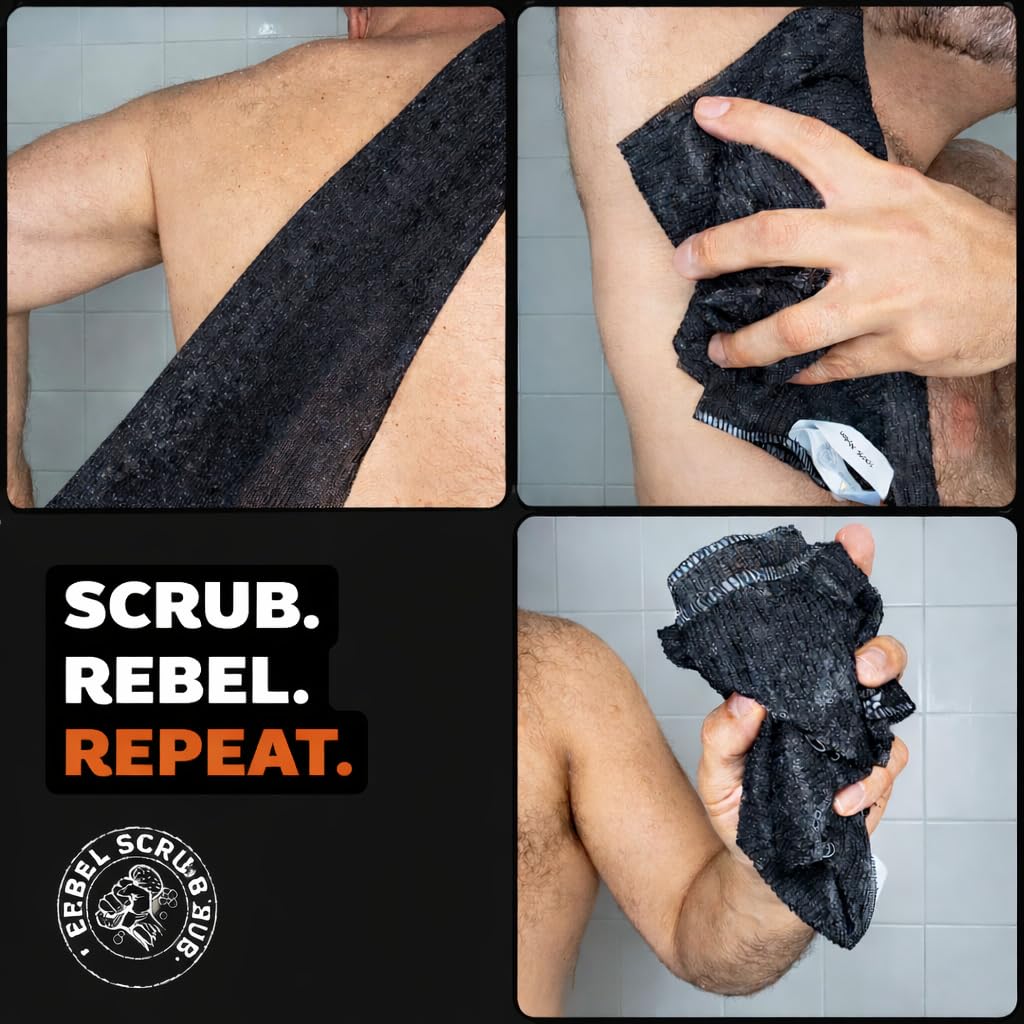 REBEL SCRUB CLUB packaging label showing product features and durability