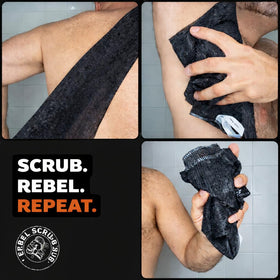 REBEL SCRUB CLUB packaging label showing product features and durability