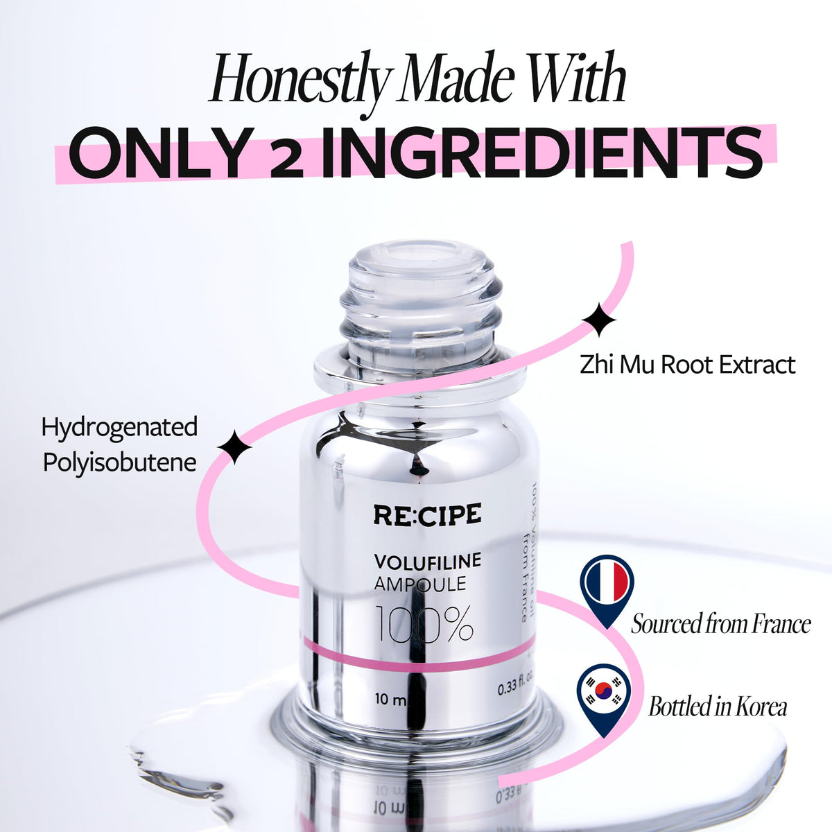RE:CIPE silky serum texture close-up highlighting smooth, lightweight finish
