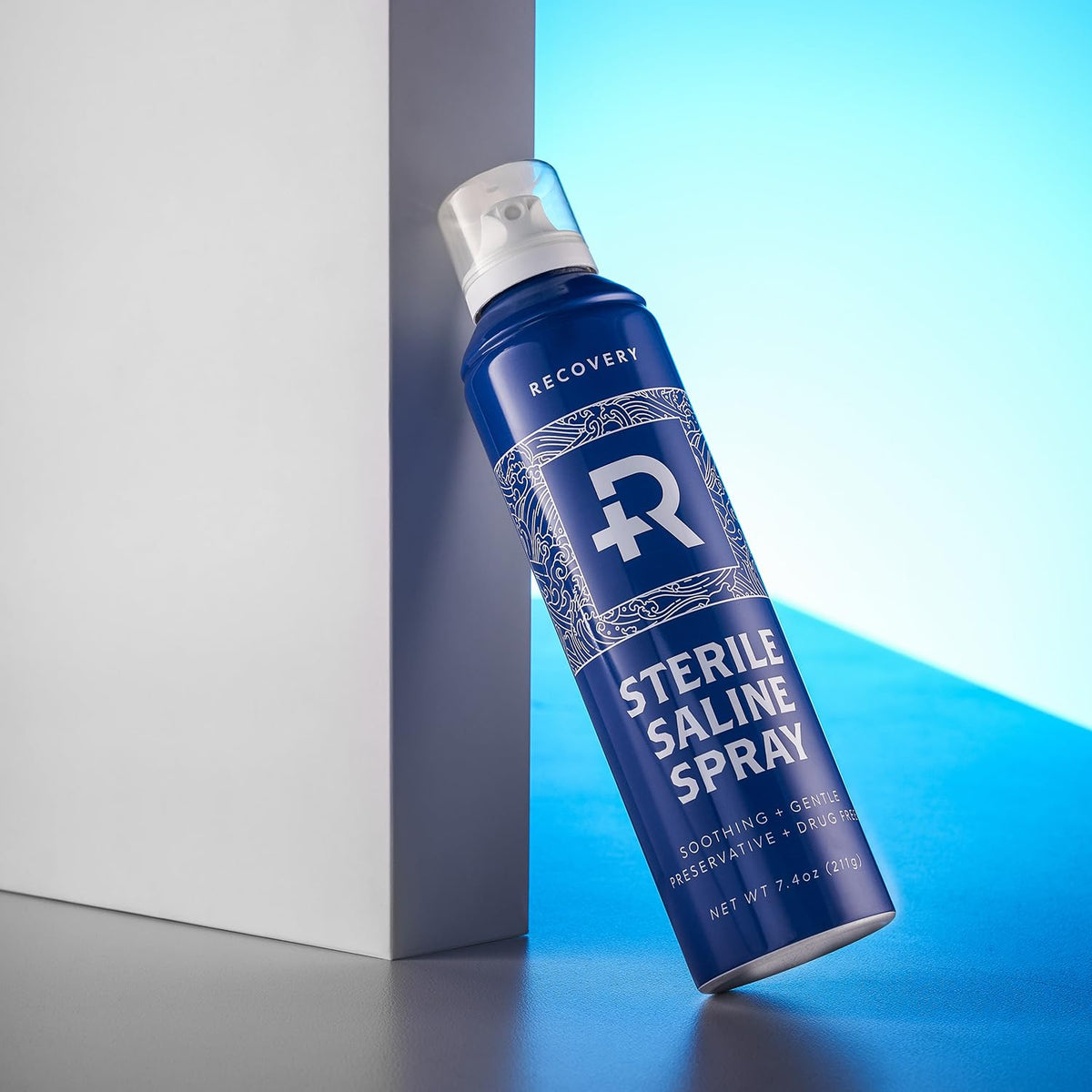 Recovery Aftercare close-up nozzle demonstrating 360-degree spray for easy reach