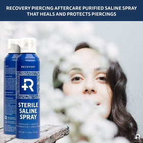 Recovery Aftercare mist applied to nose piercing highlighting accessible internal cleaning
