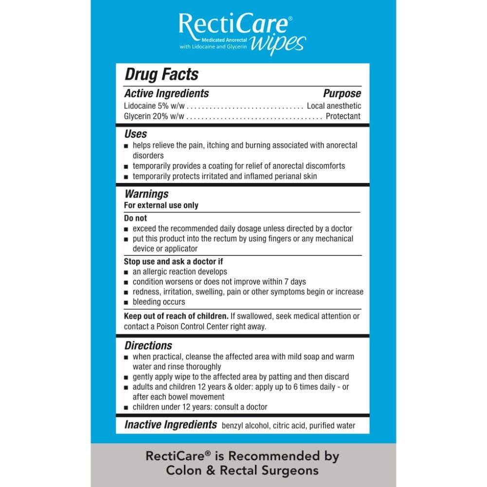 Hand holding RectiCare wipe illustrating travel-ready size and convenience