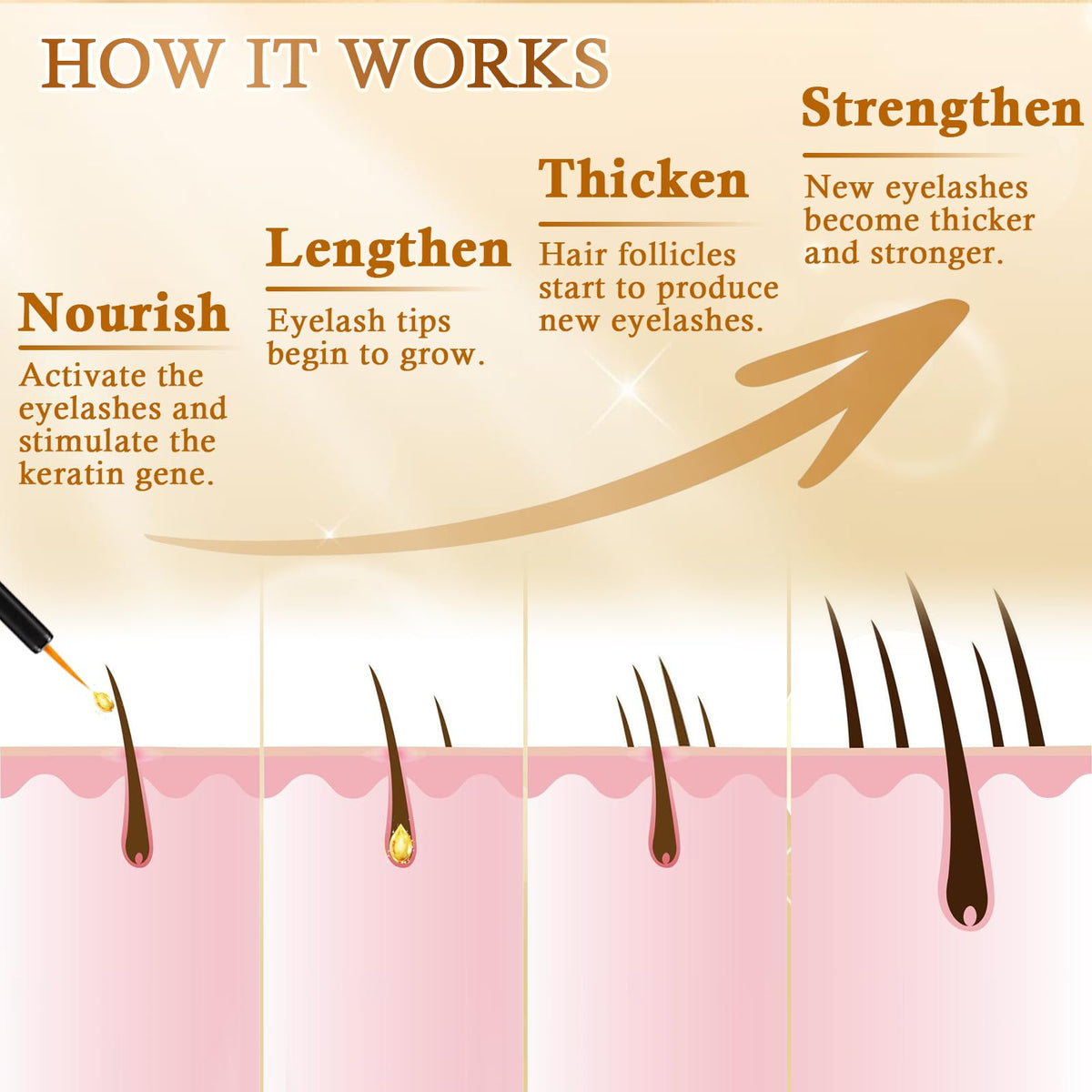 Recuren Plus before and after scale image illustrating fuller lash appearance benefit