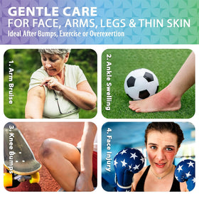 Applying Recuren Plus onto hand to soothe a bruise, showing ease of application and relief