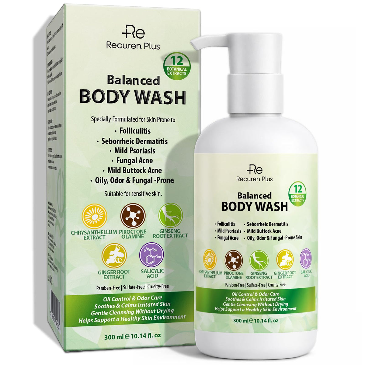 Recuren Plus front packaging showing 10 fl oz bottle and herbal floral label for trusted cleansing