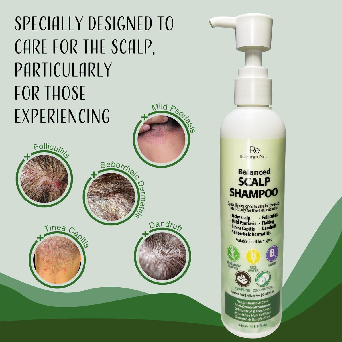 Recuren Plus with rosemary and coconut showcasing natural extracts that soothe and nourish