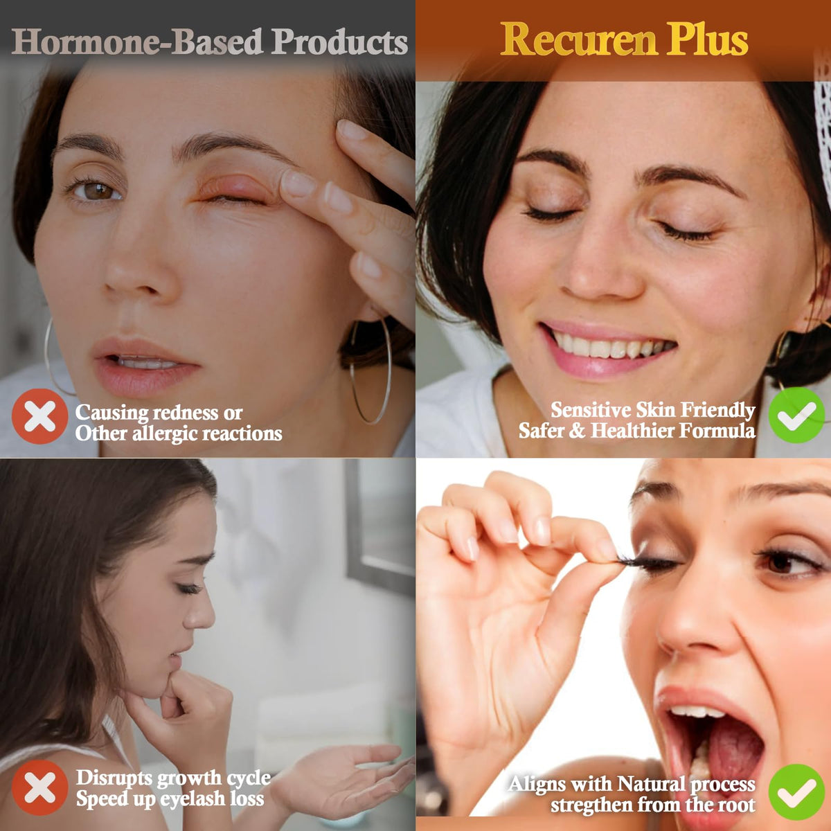 Recuren Plus lifestyle model applying serum at night showing ease-of-use benefit