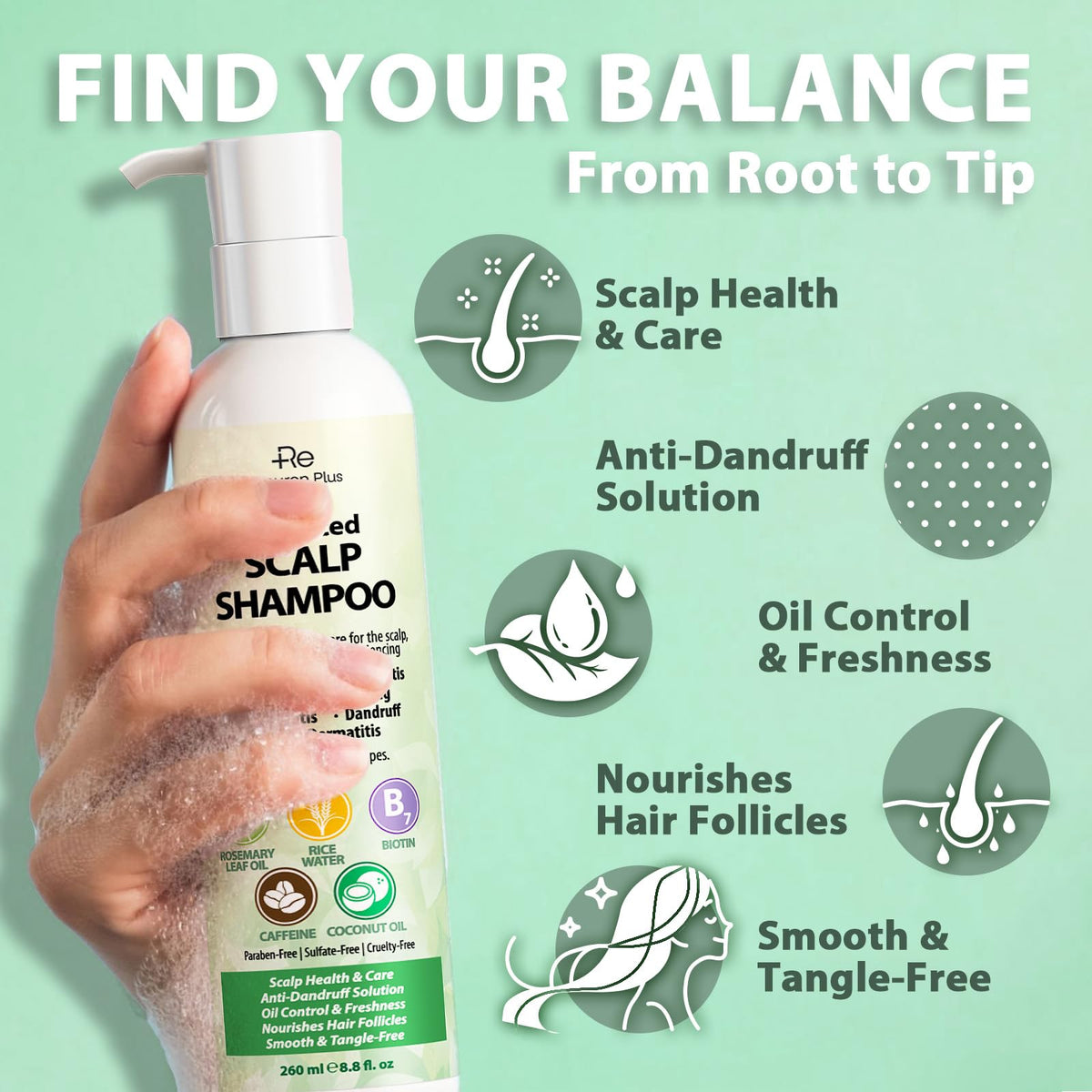 Recuren Plus foam texture on palm illustrating gentle lather and effective cleansing action