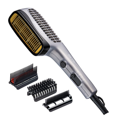 Red by Kiss 1875 front profile showing compact styler and attachments for quick drying