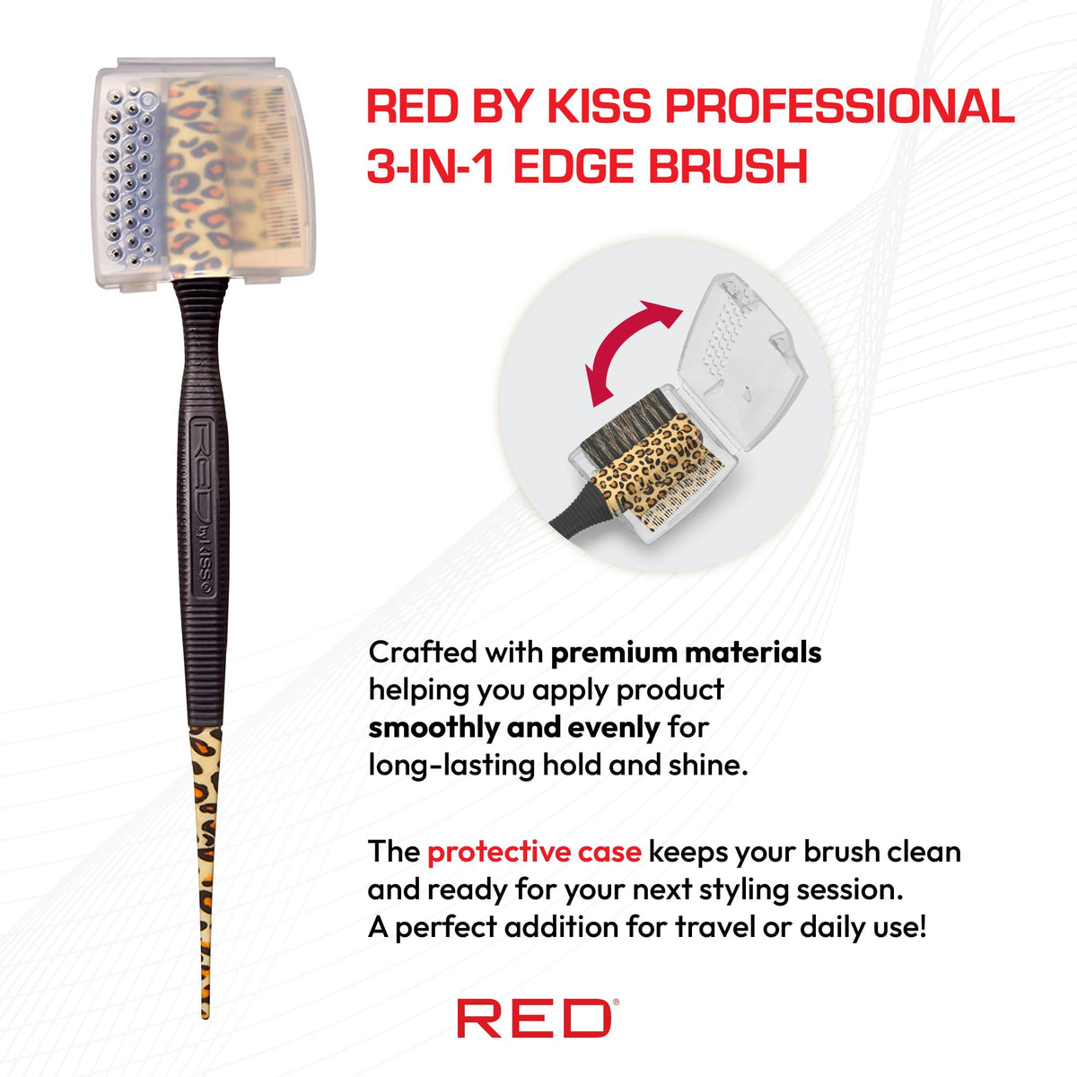 Red by Kiss closeup of 100% boar bristles distributing natural oils for smoother shine