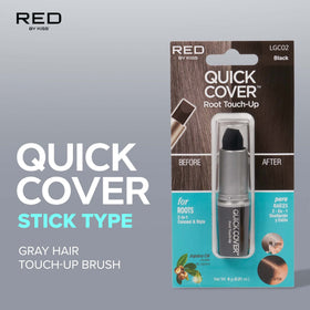 red by kiss swatch on dark hair showing natural blend and effective concealment